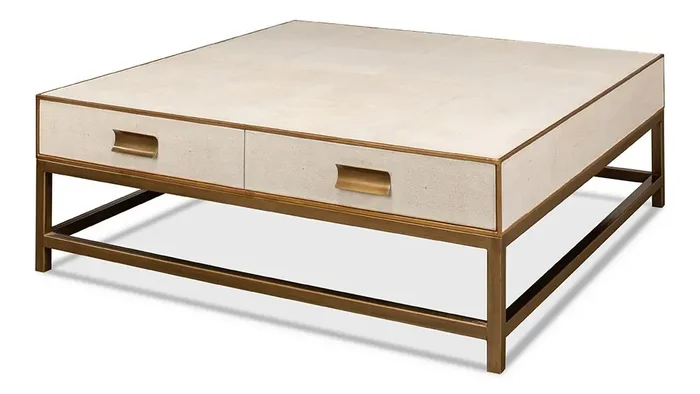Sarreid Ltd – Gideon Shagreen Sq.Coffee Table, White – 53552-4