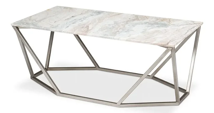Sarreid Ltd – Trapezoid Coffee Table, Marble Top – 53152