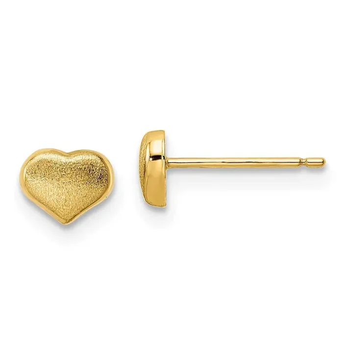 Satin and Polished Heart Post Earrings 14k Gold YE2040