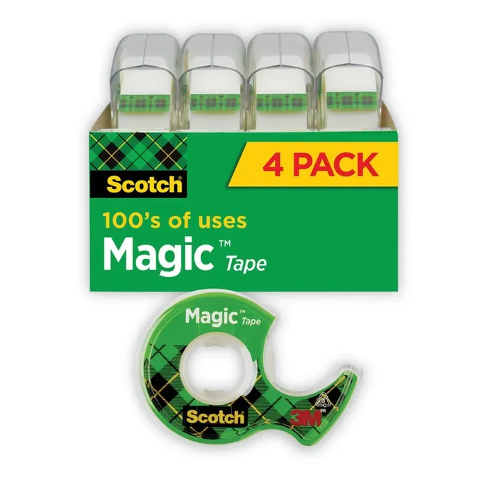 Scotch® Magic Tape In Handheld Dispenser, 1″ Core, 0.75″ X 25 Ft, Clear, 4/pack