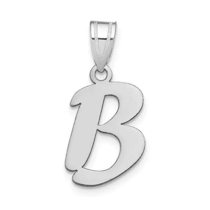 Script Letter B Initial Pendant 14k White Gold Polished YC1438WB