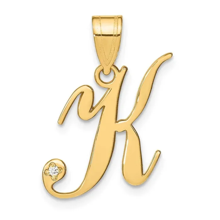 Script Letter K Initial Pendant Diamond 14k Gold YC252K