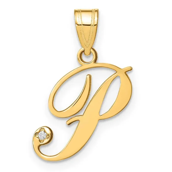 Script Letter P Initial Pendant Diamond 14k Gold YC252P