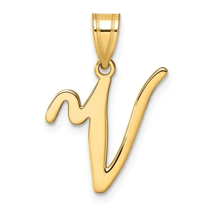 Script Letter V Initial Pendant 14k Gold YC1540V