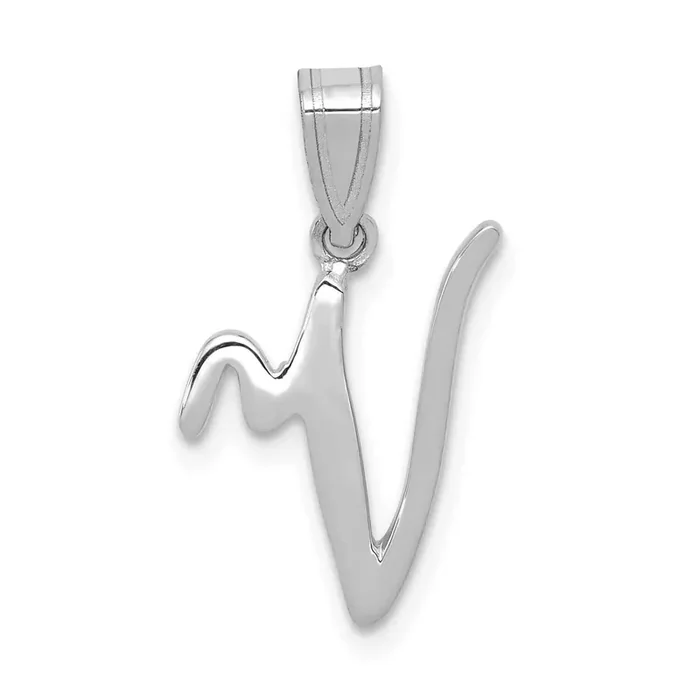 Script Letter V Initial Pendant 14k White Gold YC993WV