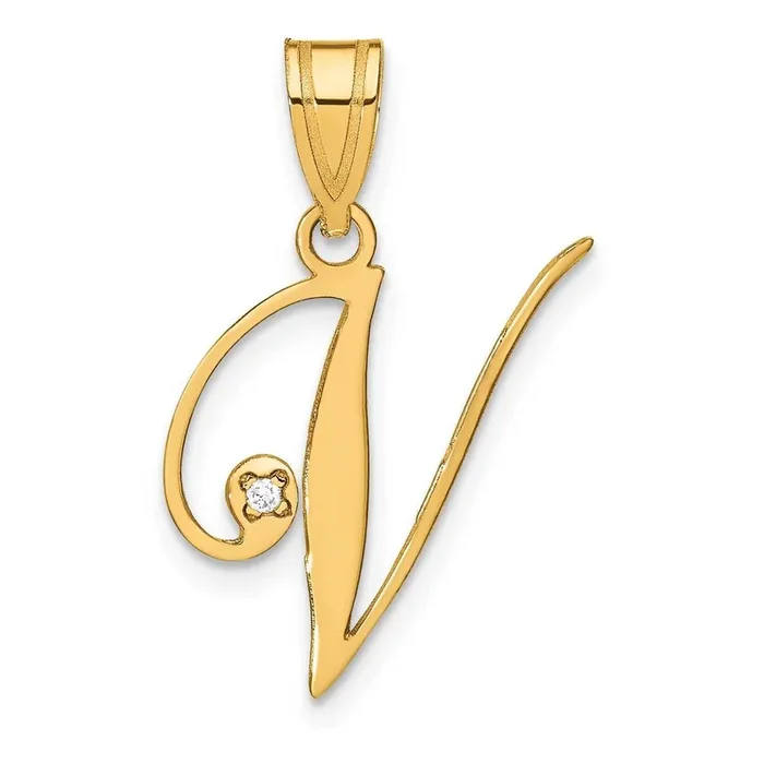Script Letter V Initial Pendant Diamond 14k Gold YC252V