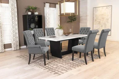 Sherry 7-piece Rectangular Marble Top Dining Table Set Grey / CS-115511-S7G