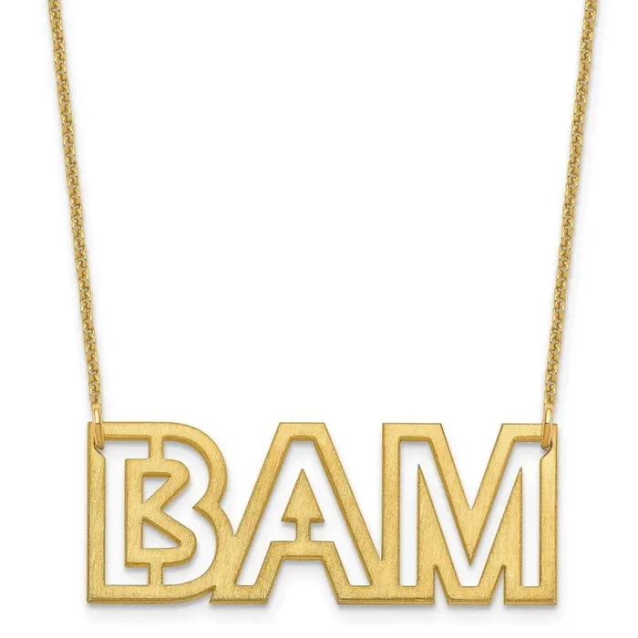 Small Brushed 3 Letter Necklace 14k Gold XNA1187Y