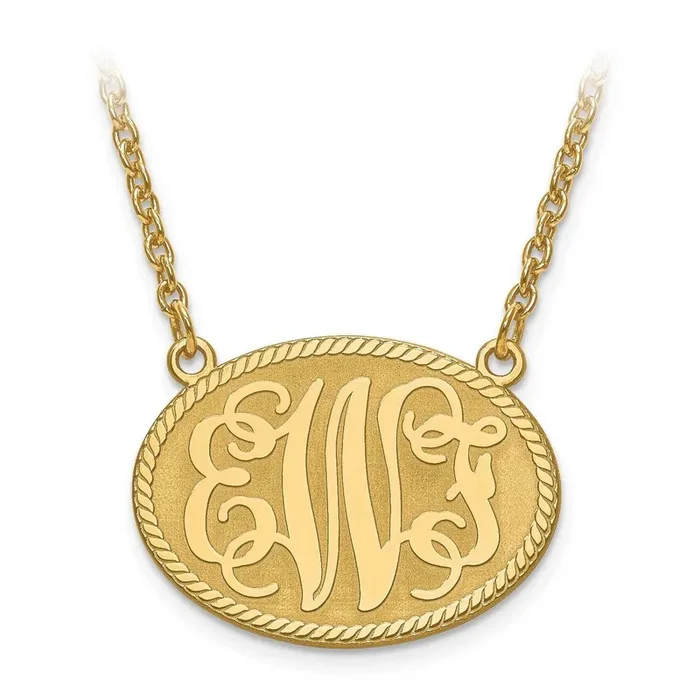 Small Oval Monogram Plate And Border with Chain 14k Gold Laser XNA575Y
