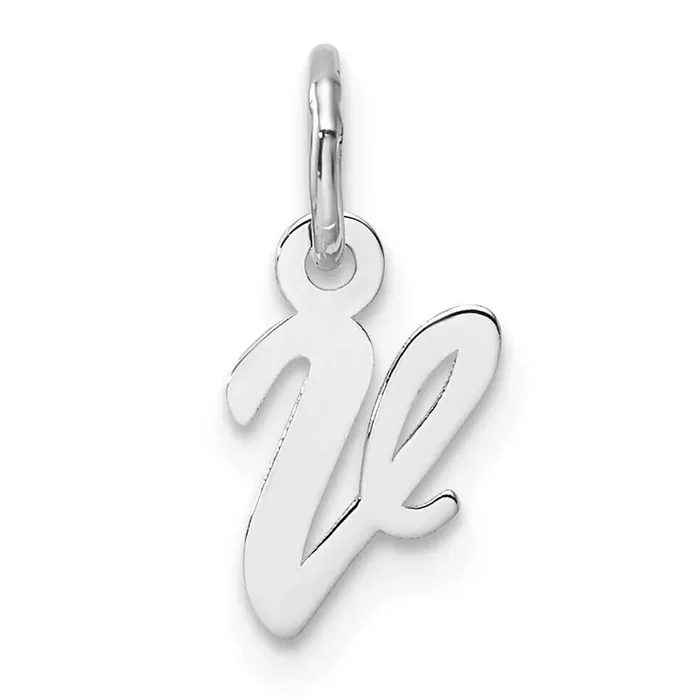 Small Script Letter V Initial Charm 14k White Gold YC1527V