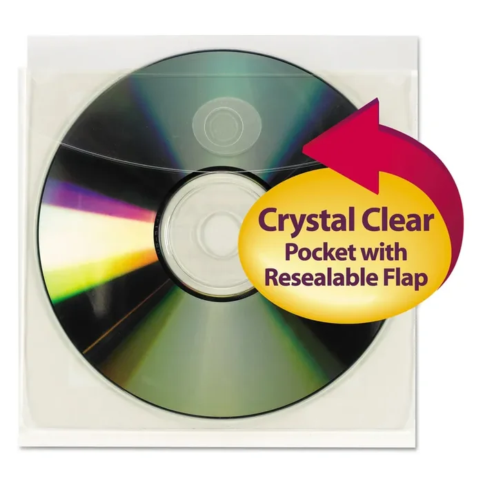 Smead Self-Adhesive CD/Diskette Pockets, Clear, 10/Pack