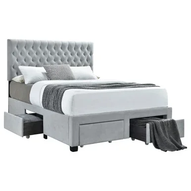Soledad Upholstered Queen Storage Panel Bed Light Grey / CS-305878Q