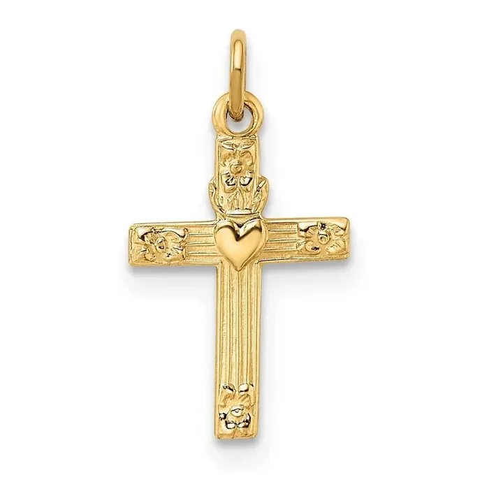 Solid Heart Cross Pendant 14k Gold Polished XR1916