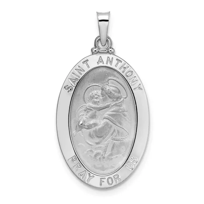 Solid Oval St Anthony Medal Pendant 14k White Gold Polished XR1925