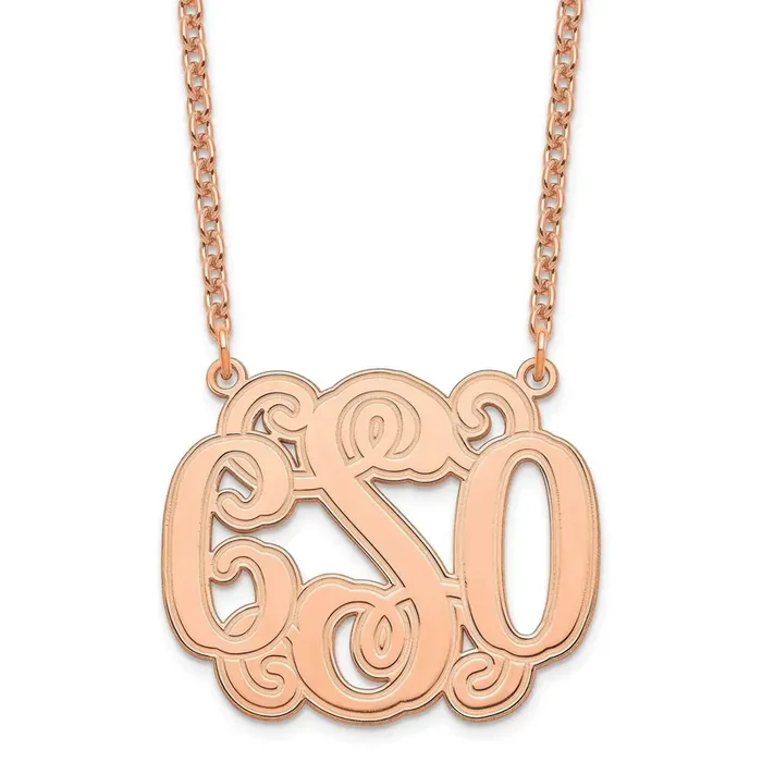Ss Rose-Plated Medium Etched Outline Monogram Necklace XNA540RP
