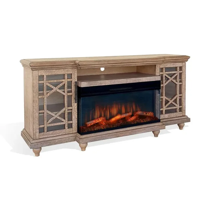 Sunny Designs – 72in Media Console with Panoramic Electric Fireplace – Natural – K3687DR