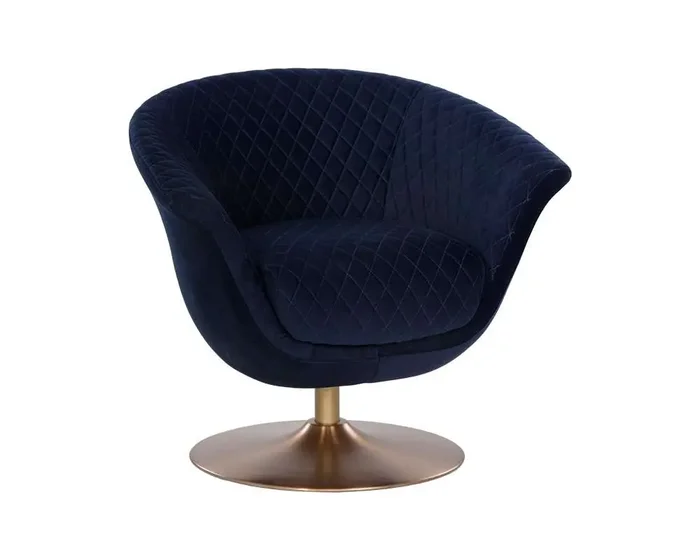 Sunpan – Ikon Carine Swivel Lounge Chair – Quilted Abbington Navy – 108045