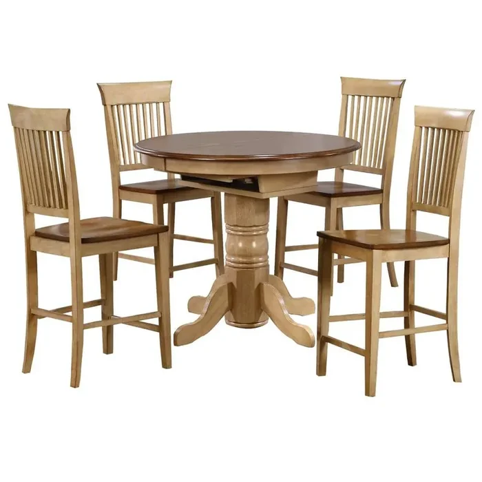 Sunset Trading – 5 Piece Brook Round or Oval Butterfly Leaf Pub Table Set with Fancy Slat Stools – DLU-BR4260CB-B70-PW5PC