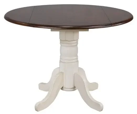 Sunset Trading – Andrews 42 Round Drop Leaf In Antique White With Chestnut Top – DLU-ADW4242-AW