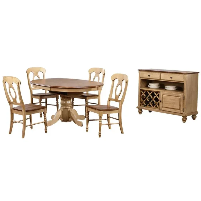 Sunset Trading – Brook 6 Piece 42in Round or 60in Oval Extendable Dining Set – DLU-BR4260-C50-SRPW6PC