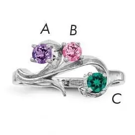 Synthetic 3 Stone Mother‘s Ring Sterling Silver Rhodium-plated XMR4/3SS-5