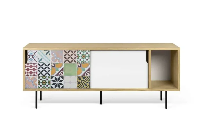 TEMAHOME – Dann 165 Tiles Patchwork Sideboard in Oak / Pure White & Vinyl / Black – 9500404788