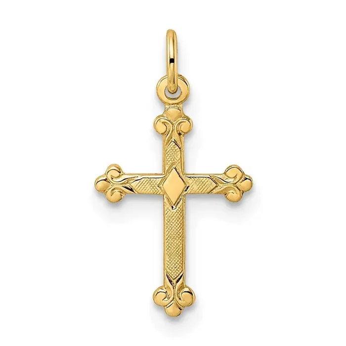 Textured Solid Diamond Shape Cross Pendant 14k Gold Polished XR1946