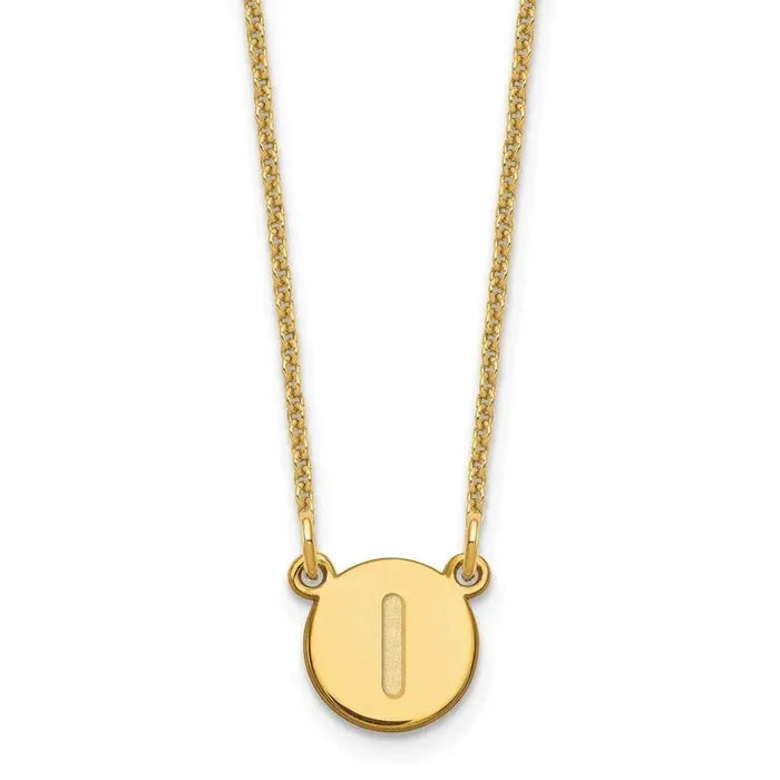Tiny Circle Block Initial Letter I Necklace 14k Gold XNA722Y/I