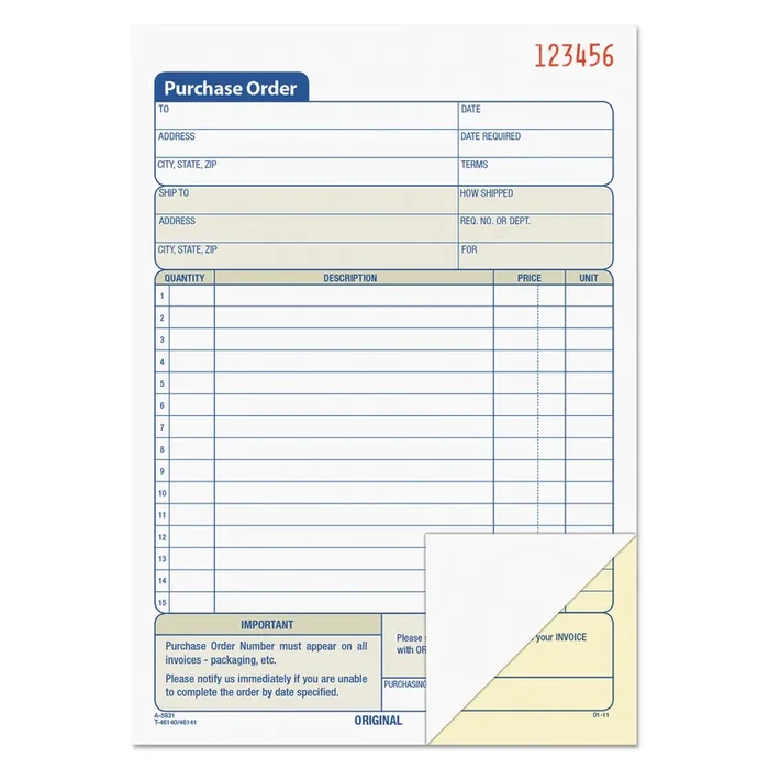 TOPS™ Purchase Order Book, 12 Lines, Two-Part Carbonless, 5.56 x 8.44, 50 Forms Total