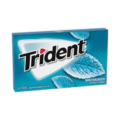 Trident® Sugar-Free Gum, Wintergreen, 14 Sticks/Pack, 12 Packs/Carton