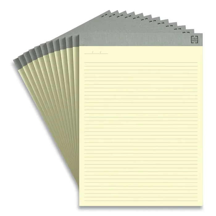 TRU RED™ Notepads, Narrow Rule, 50 Canary-Yellow 8.5 X 11.75 Sheets, 12/pack