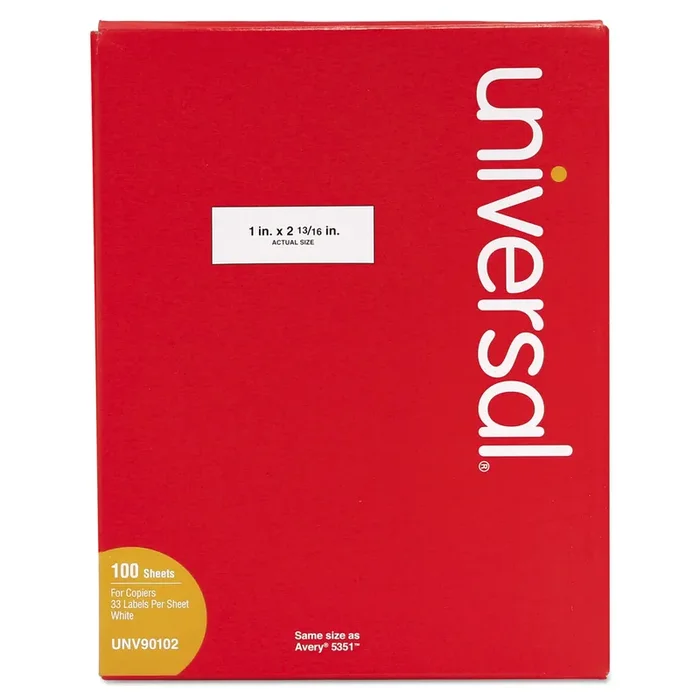 Universal® Copier Mailing Labels, Copiers, 1 X 2.81, White, 33/sheet, 100 Sheets/box