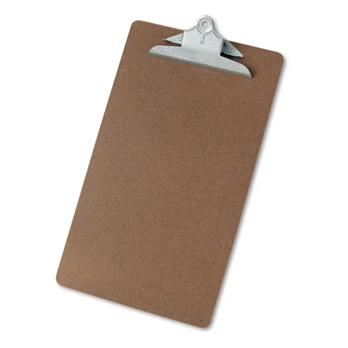 Universal® Hardboard Clipboard, 1.25″ Clip Capacity, Holds 8.5 x 14 Sheets, Brown
