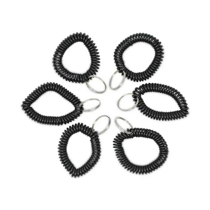 Universal® Wrist Coil Plus Key Ring, Plastic, Black, 6/pack