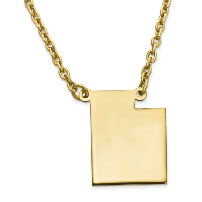 Utah State Pendant Necklace with Chain 14k Yellow Gold Engravable XNA706Y-UT