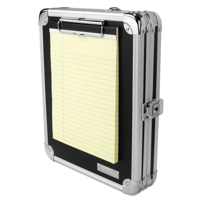 Vaultz® Locking Storage Clipboard, 0.38″ Clip Capacity, Holds 8.5 x 11 Sheets, Black/Chrome