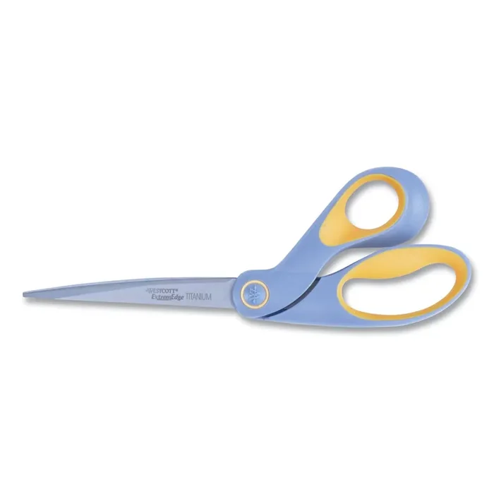 Westcott® ExtremEdge Titanium Bent Scissors, 9″ Long, 4.5″ Cut Length, Offset Gray/Yellow Handle