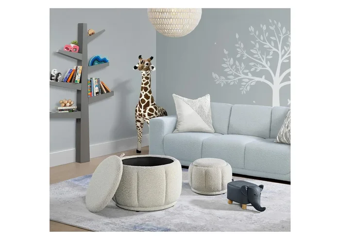 Winchester Ottoman Set With Two Ottomans And Elephant In Beige Boucle