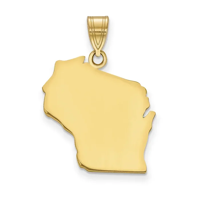 Wisconsin State Pendant Charm Gold-plated on Silver Engravable XNA707GP-WI