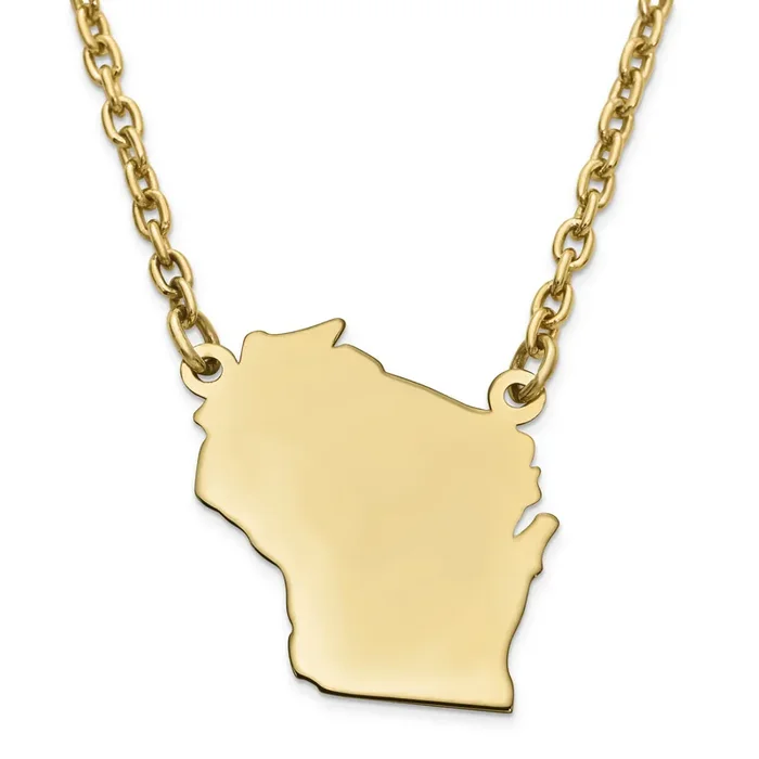 Wisconsin State Pendant Necklace with Chain 14k Yellow Gold Engravable XNA706Y-WI
