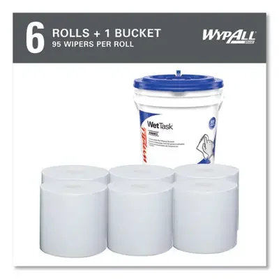 WypAll® Power Clean Wipers for WetTask Customizable Wet Wiping System with (1) Bucket, 6 x 12, Unscented, 95/Roll, 6 Rolls/Carton
