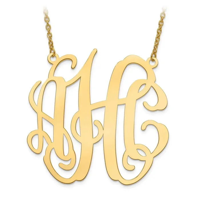 XL Laser Polished Circular Shaped Monogram Plate with Chain 14k Gold XNA550Y