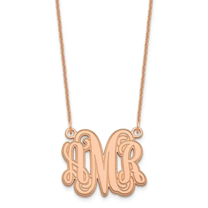 Xs Polished Etched Outline Monogram Necklace 14k Rose Gold XNA538R