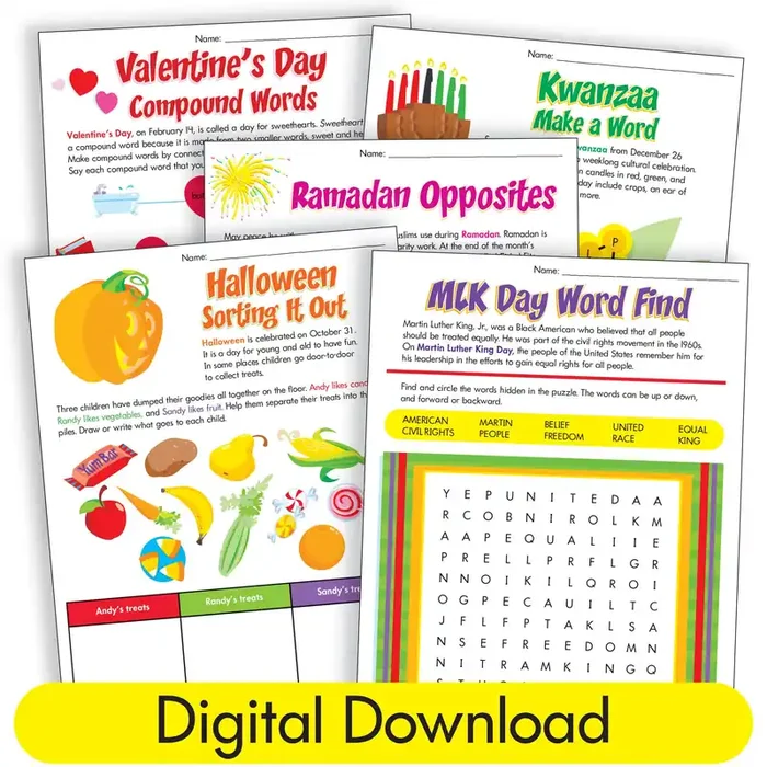 Year-Round Holidays Language Skills Printable Worksheets